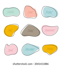 Colored quote boxes. Frames for quotes. Speech bubble templates. Info tag, text, note, citation, message, page, textbox. Vector illustration