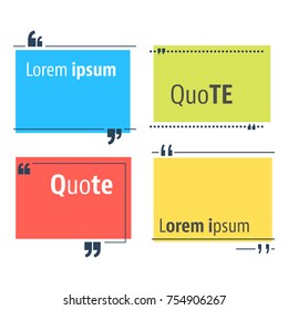 Colored quote speech bubble template. Quotes form and speech box isolated on white background. Vector illustration.