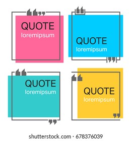 Colored quote square template. Quotes form and speech box isolated on white background. Vector illustration.