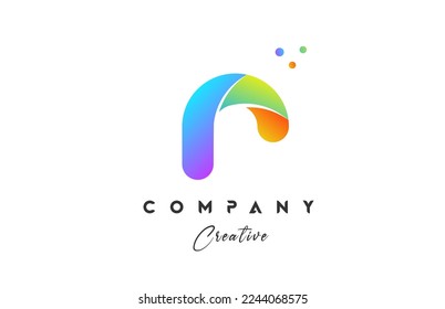 Colored R alphabet letter logo icon design. Yellow blue green color with dots. Colorful creative template for business and company