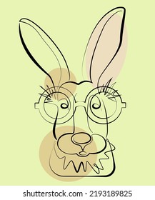 Colored rabbit icon. Creative hand drawn one line abstract vector illustration. Line drawing of rabbit with glasses