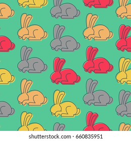 Colored Rabbit seamless pattern. Hare ornament. bunny background. Animal Texture for childrens cloth
