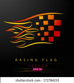 Colored racing flag with flames