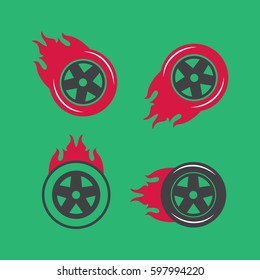 Colored racing tires vector emblems. racing tires vector