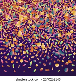 Colored Rain Abstract Purple Background. Rainbow Carnaval Splash Banner. Invitation Background. Colorful Decoration Card.