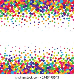 Colored rain of bright circles confetti geometric background, design element