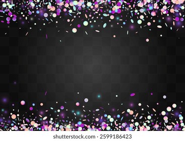 Colored Rain Carnaval Vector Transparent Background. Holographic Decoration Confetti Texture. Celebration Design. Blur Abstract Invitation.