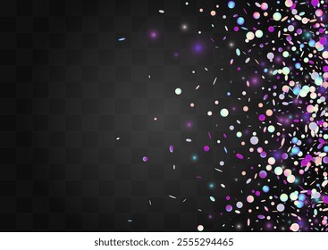 Colored Rain Effect Vector Transparent Background. Hologram Flying Shine Texture. Top Design. Holographic Carnaval Card.