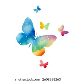 colored rainbow butterfly hand drawing. Not AI. Vector illustration.