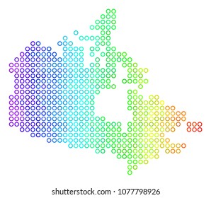 Colored Rainbow Canada Map. Vector geographic map in bright spectrum color hues with horizontal gradient. Multicolored vector collage of Canada Map designed of regular round elements.