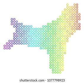 Colored Rainbow Christmas Island Map. Vector geographic map in bright spectrum color shades with horizontal gradient. Multicolored vector collage of Christmas Island Map organized of regular dots.