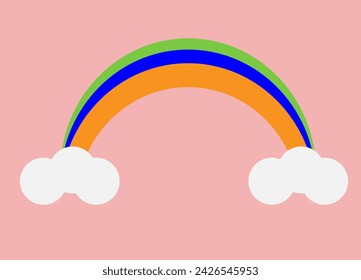 colored rainbow clouds large on pink background, 