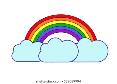 Colored rainbow and clouds on white background vector illustration