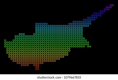 Colored Rainbow Cyprus Island Map. Vector geographic map in bright spectrum colors with vertical gradient on a black background. Colorful vector concept of Cyprus Island Map created of circle dots.