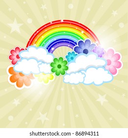 Colored rainbow with flowers EPS 10