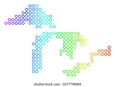Colored Rainbow Great Lakes Map. Vector geographic map in bright rainbow color hues with horizontal gradient. Colorful vector collage of Great Lakes Map created of regular round elements.