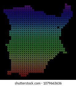 Colored Rainbow Koh Samui Map. Vector geographic map in bright spectrum colors with vertical gradient on a black background. Bright vector pattern of Koh Samui Map organized of round elements.