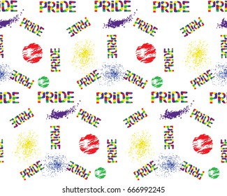 Colored rainbow letters of the handwritten text Pride. Seamless pattern on the theme of LGBT parade, vector design