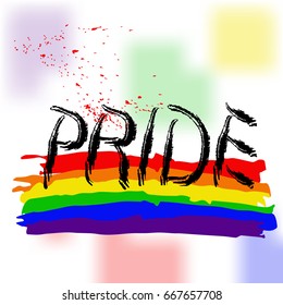 Colored rainbow letters of the handwritten text Pride.   Original symbol for gay parade. Vector design