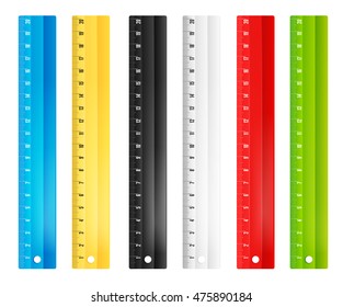 Colored rainbow plastic rulers. Vector illustration set.