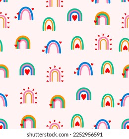 Colored rainbow seamless pattern in boho style for baby textile children kids decoration wallpaper nursery baby print