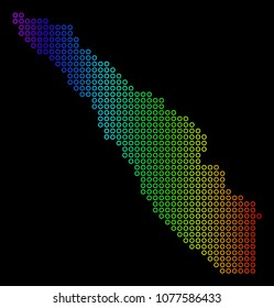 Colored Rainbow Sumatra Island Map. Vector geographic map in bright spectral colors with horizontal gradient on a black background.
