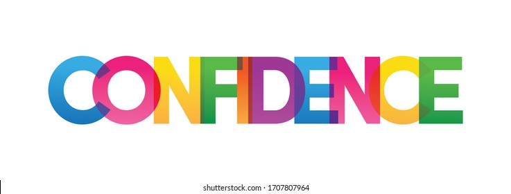 Colored Rainbow Text. The Word Confidence. Vector Banner. Corporate Concept. Gradient Text. Transparency Letters