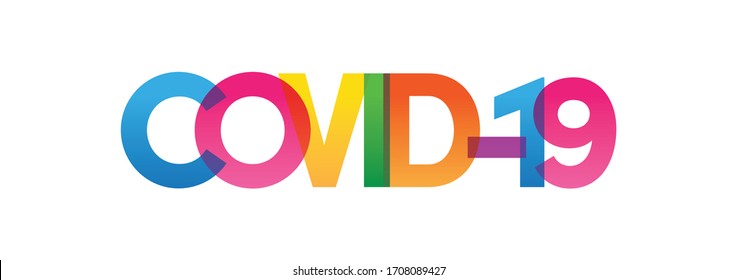 Colored rainbow text. The word COVID-19. Vector banner. Corporate concept. Gradient Text. Transparency Letters