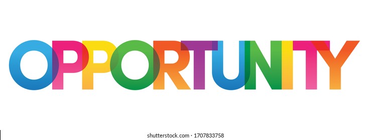 Colored rainbow text. The word Opportunity. Vector banner. Corporate concept. Gradient Text. Transparency Letters