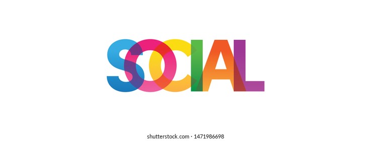 Colored rainbow text. The word Social. 
Vector banner. Corporate concept. Gradient Text