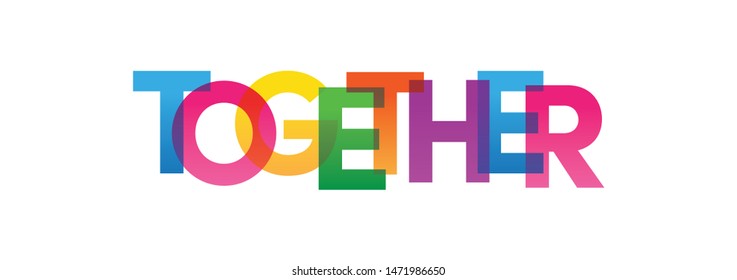 Colored rainbow text. The word Together. 
Vector banner. Corporate concept. Gradient Text