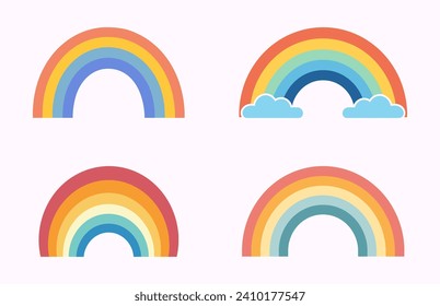 Colored rainbows vector illustration Set, Colourful boho rainbow icon bundle