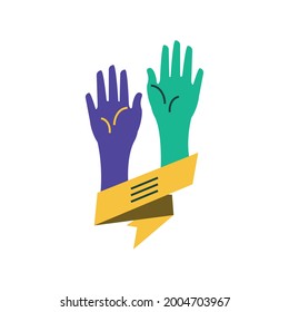 colored raised hands isolated image