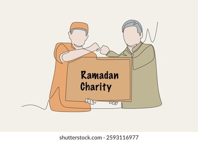 Colored ramadan charity concept one-line drawing