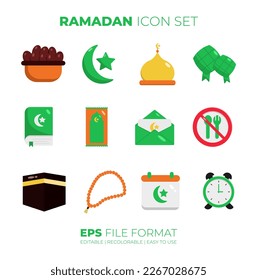 Colored Ramdan Icon Set Collection. Vector Elements and Isolated With White Background. Suitable for Ramadan Event or other Islamic Events.