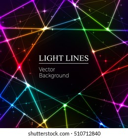 Colored  Random Laser Beams On Dark Background. Place For Your Text. Vector Illustration.