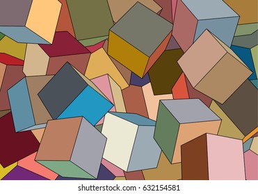 Colored, random rotated cubes pattern