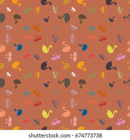 Colored random seamless pattern with birds swan.