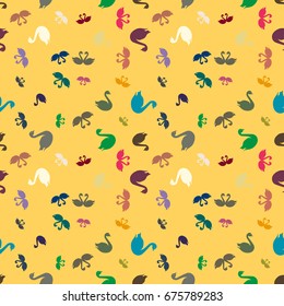 Colored random seamless pattern with birds swan.