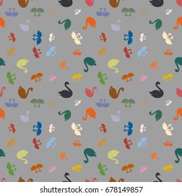 Colored random seamless pattern with birds swan.