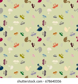 Colored random seamless pattern with birds swan.