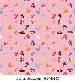 Colored random seamless pattern with birds swan.