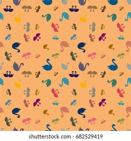 Colored random seamless pattern with birds swan.