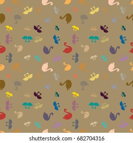 Colored random seamless pattern with birds swan.
