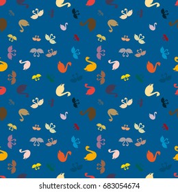 Colored random seamless pattern with birds swan.