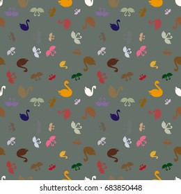 Colored random seamless pattern with birds swan.