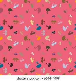 Colored random seamless pattern with birds swan.