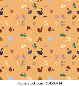 Colored random seamless pattern with birds swan.