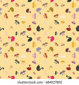 Colored random seamless pattern with birds swan.