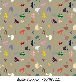 Colored random seamless pattern with birds swan.